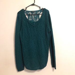 Womens knit sweater with lace back insert